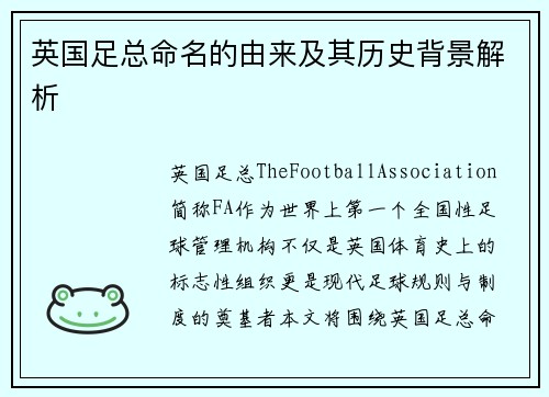 英国足总命名的由来及其历史背景解析