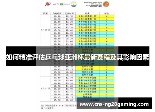 如何精准评估乒乓球亚洲杯最新赛程及其影响因素 如何精准评估乒乓球亚洲杯最新赛程及其影响因素